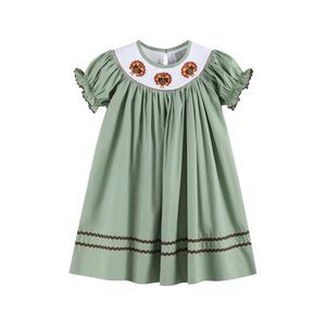 Lil Cactus Girls  Smocked Bishop Dress, Green